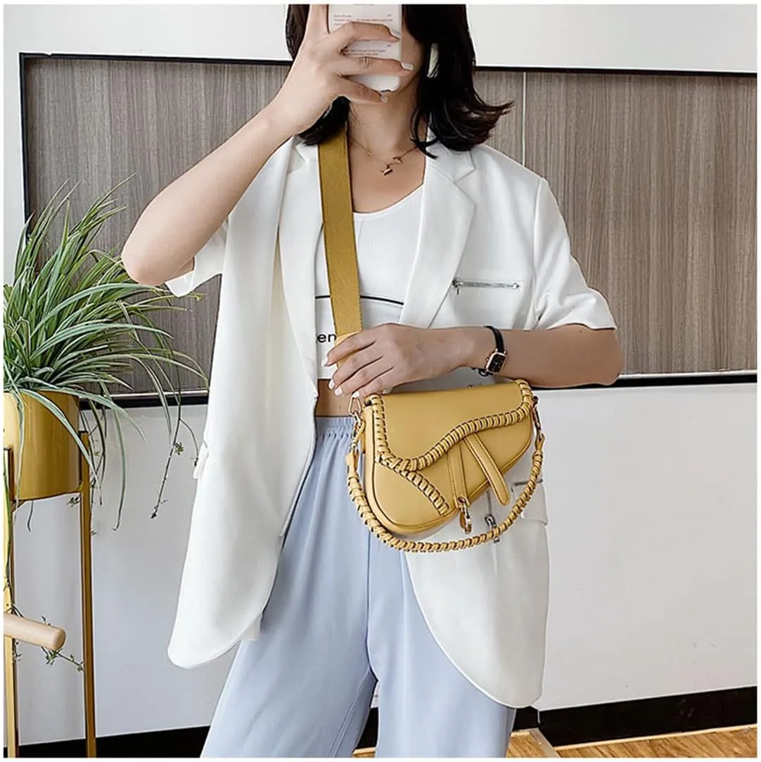 Women Cow Print Saddle Shoulder Bag Clutch Purse Underarm Handbag Satchel Zipper Crossbody Bag