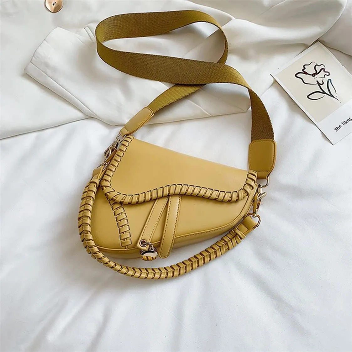 Women Cow Print Saddle Shoulder Bag Clutch Purse Underarm Handbag Satchel Zipper Crossbody Bag