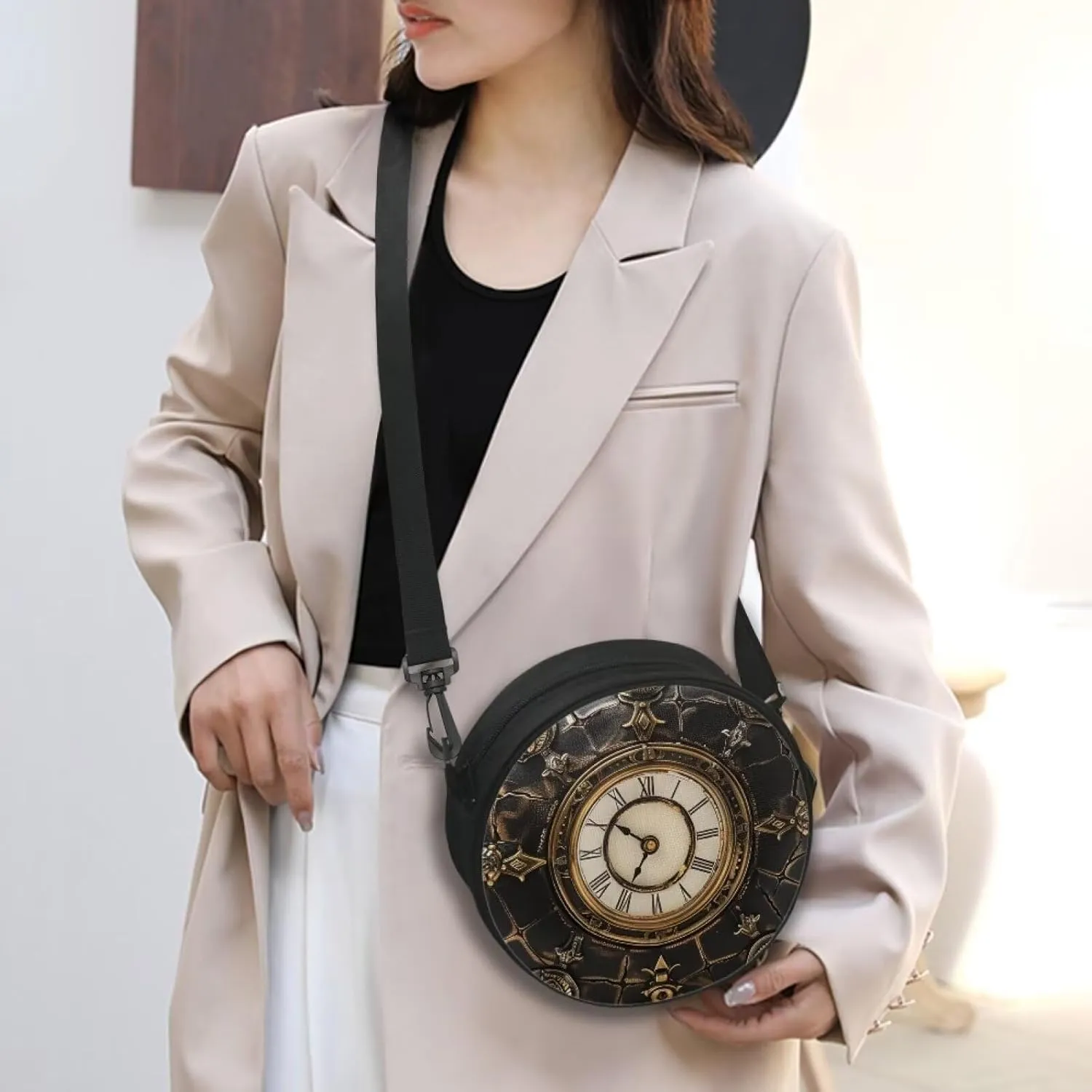 Women Crossbody Bag, Soft Light Round Shoulder Bag, Durable Round Satchel Bag with Zipper for Work Shopping