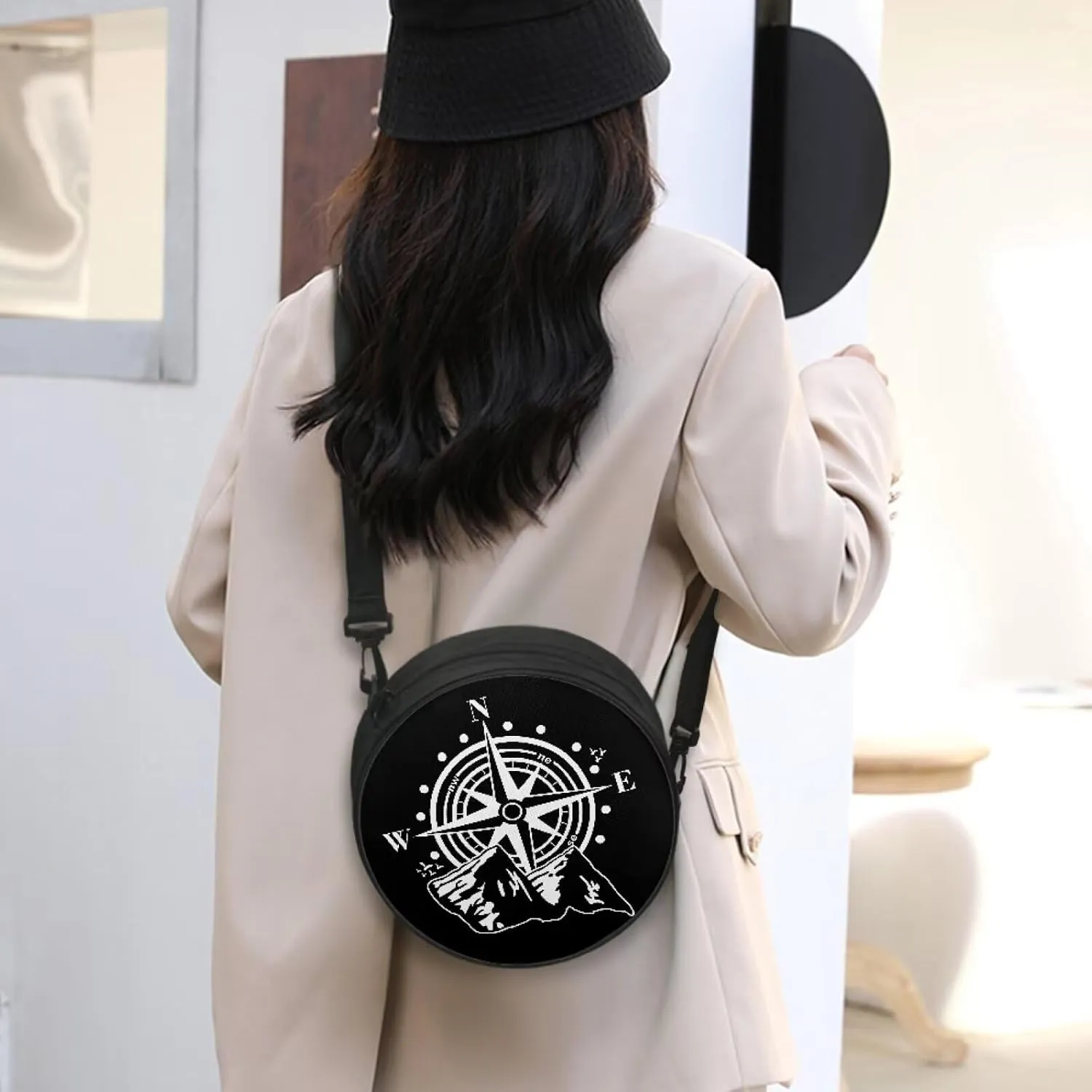 Women Crossbody Bag, Soft Light Round Shoulder Bag, Durable Round Satchel Bag with Zipper for Work Shopping