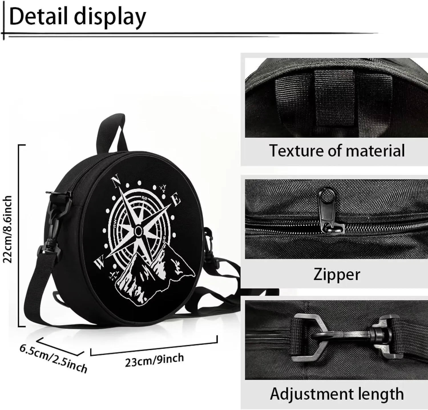 Women Crossbody Bag, Soft Light Round Shoulder Bag, Durable Round Satchel Bag with Zipper for Work Shopping