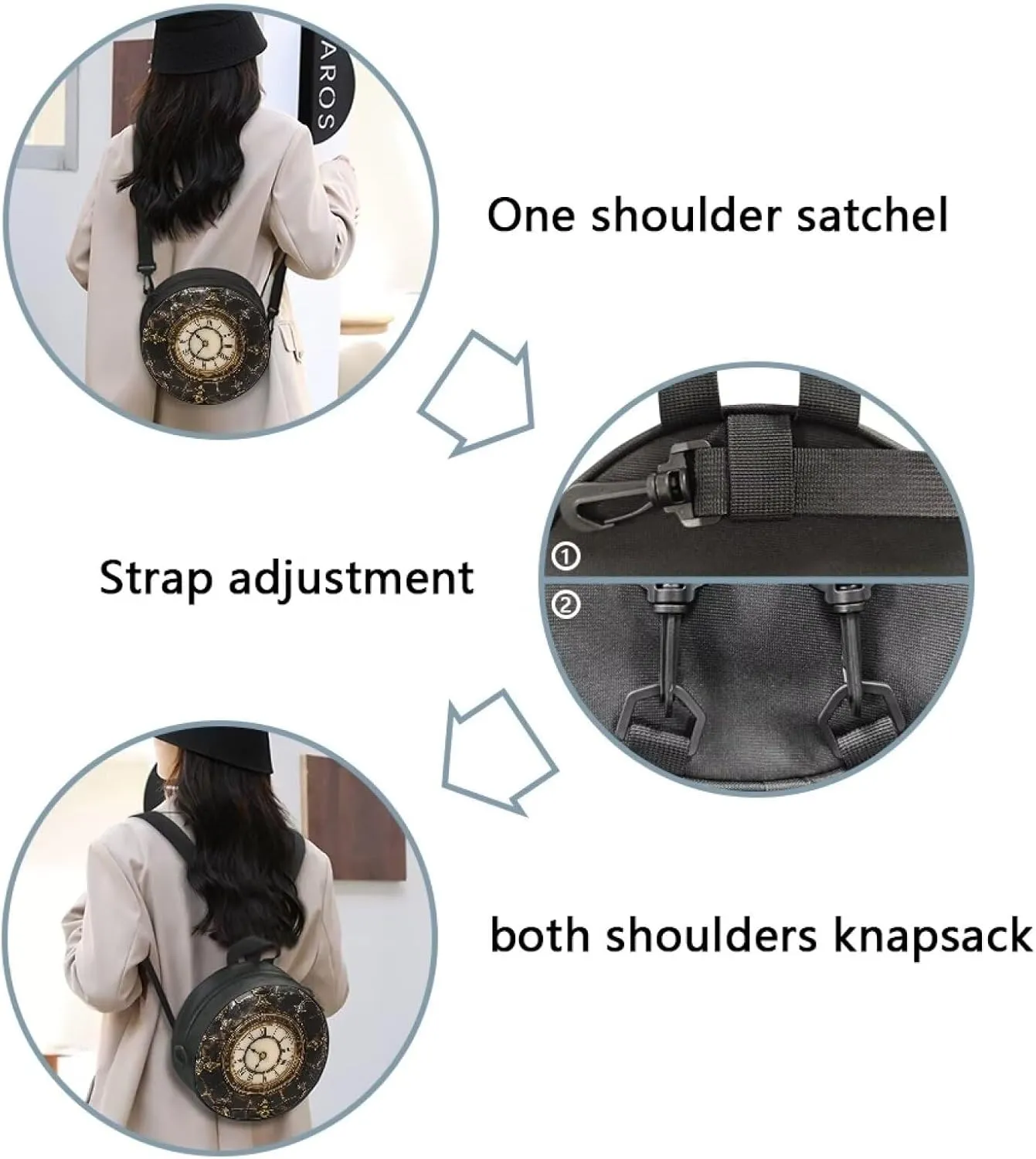 Women Crossbody Bag, Soft Light Round Shoulder Bag, Durable Round Satchel Bag with Zipper for Work Shopping