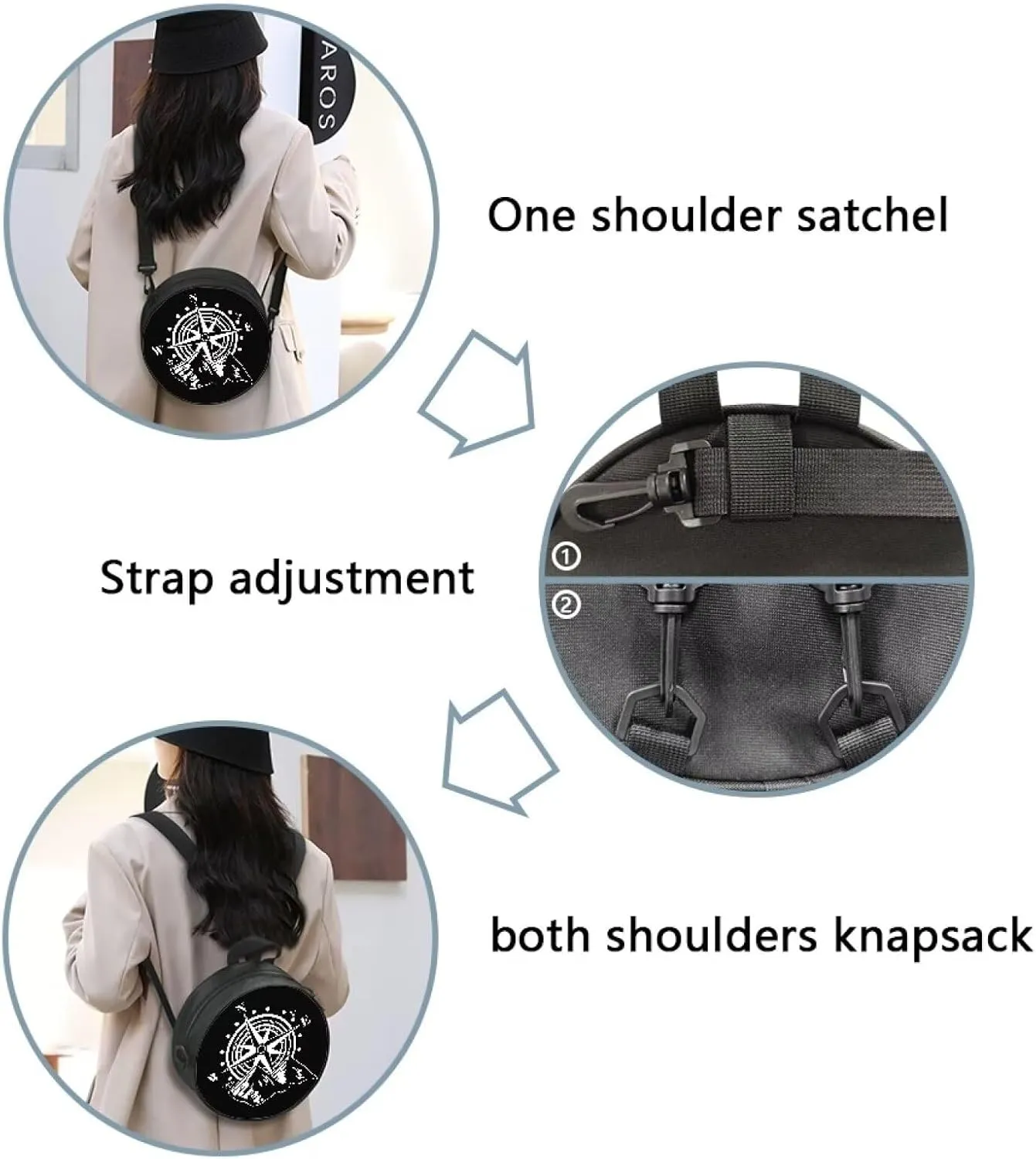 Women Crossbody Bag, Soft Light Round Shoulder Bag, Durable Round Satchel Bag with Zipper for Work Shopping