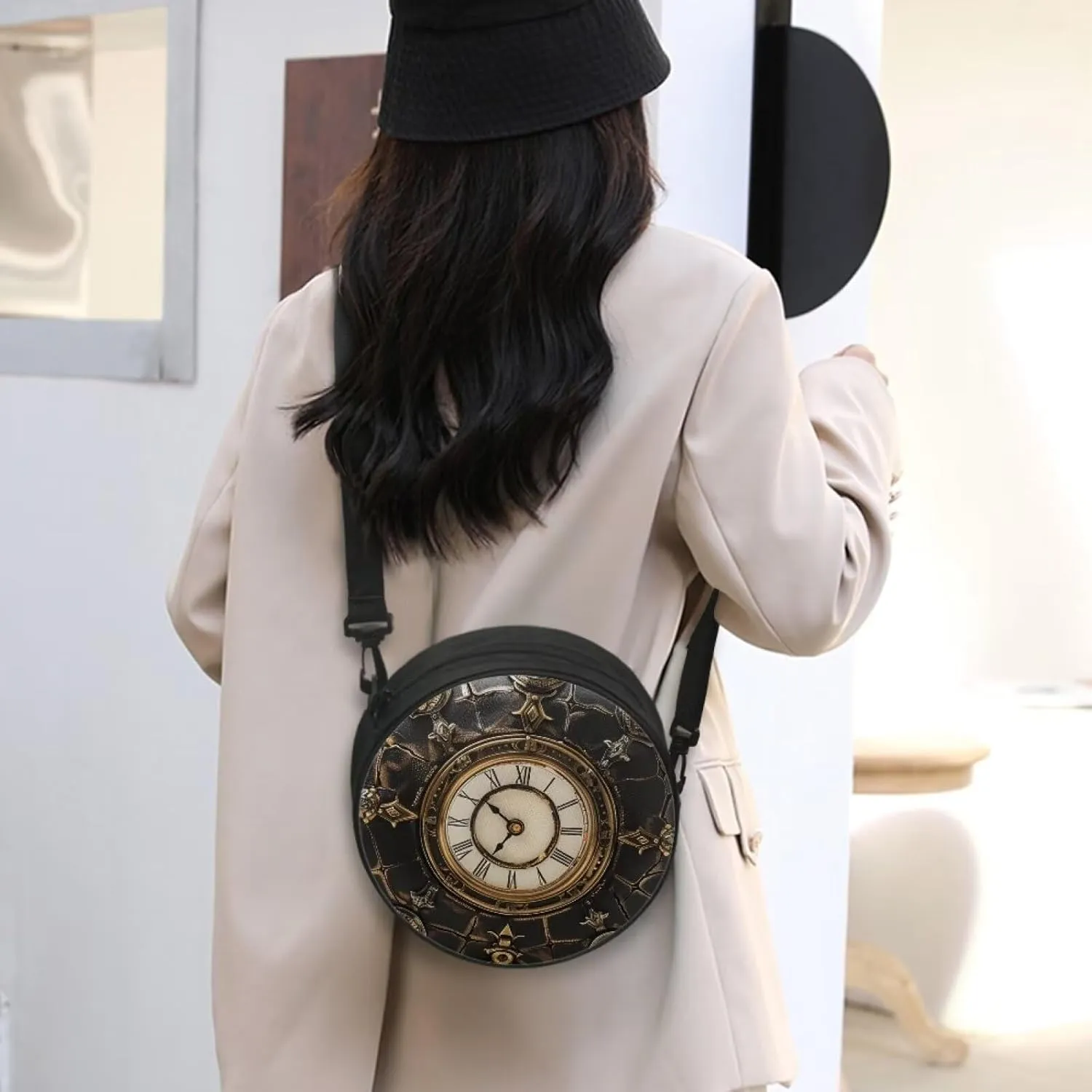 Women Crossbody Bag, Soft Light Round Shoulder Bag, Durable Round Satchel Bag with Zipper for Work Shopping