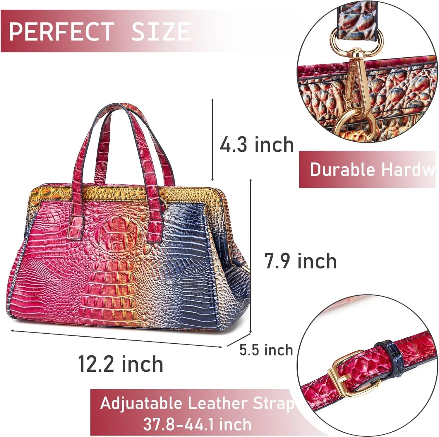 Women Fashion Crocodile Print Handbag Shoulder Satchel Top Handle Crossbody Bag