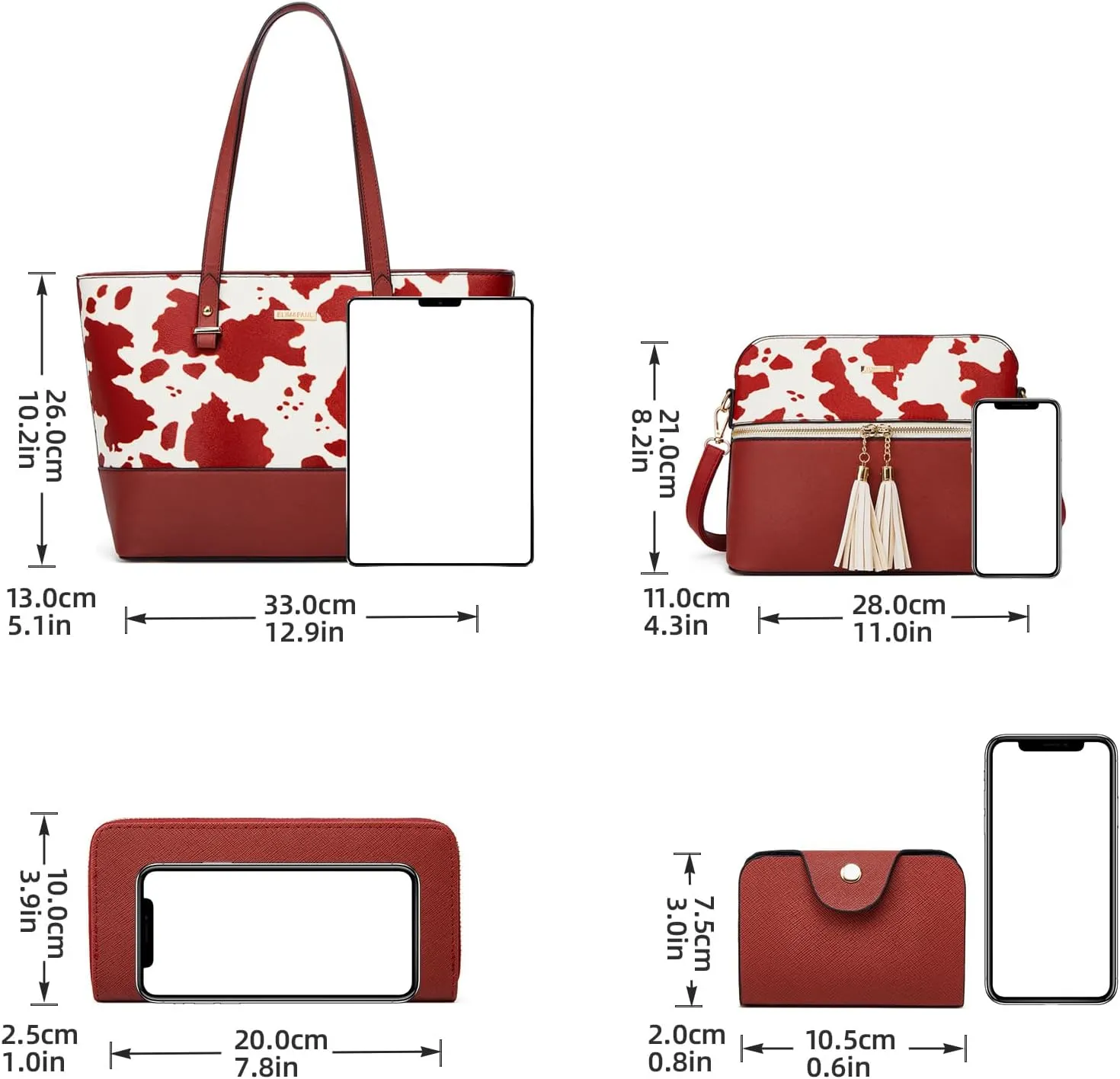 Women Fashion Handbags Wallet Tote Bag Shoulder Bag Top Handle Satchel Purse Set 4pcs