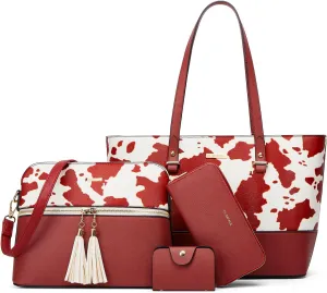 Women Fashion Handbags Wallet Tote Bag Shoulder Bag Top Handle Satchel Purse Set 4pcs