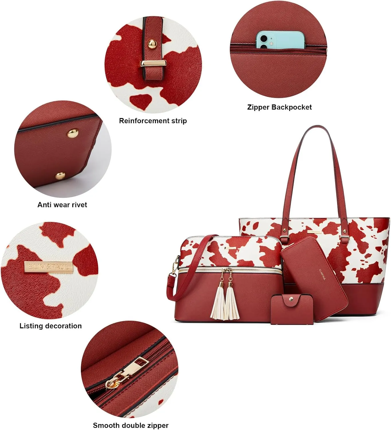 Women Fashion Handbags Wallet Tote Bag Shoulder Bag Top Handle Satchel Purse Set 4pcs