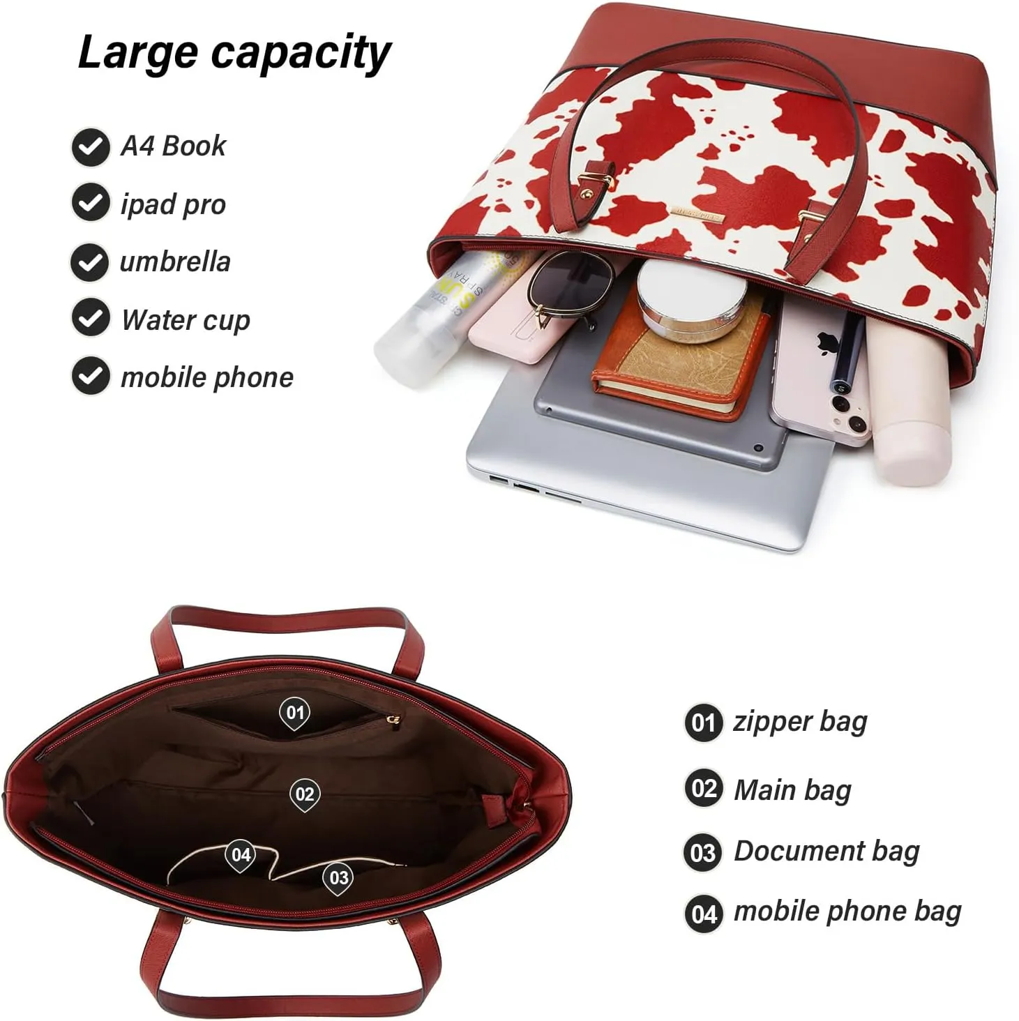 Women Fashion Handbags Wallet Tote Bag Shoulder Bag Top Handle Satchel Purse Set 4pcs