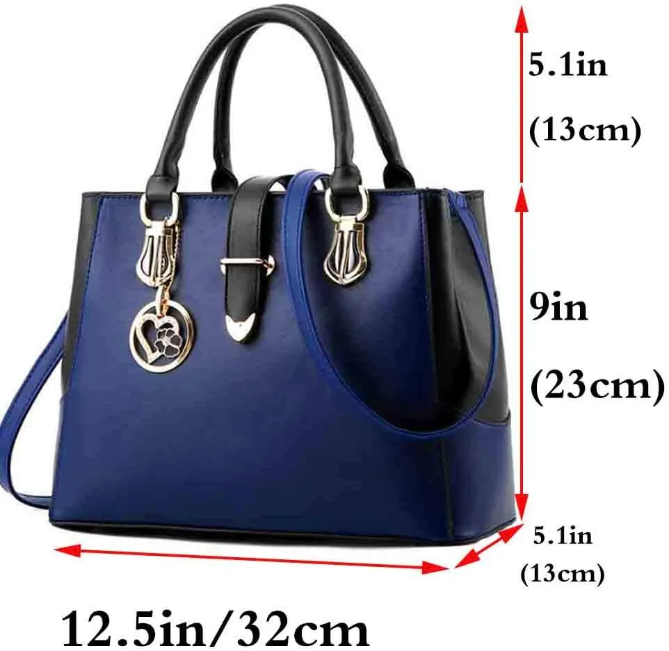 Women Handbag and Purse Stitching Shoulder Top-handle Bag Tote with Heart-shaped Pendant