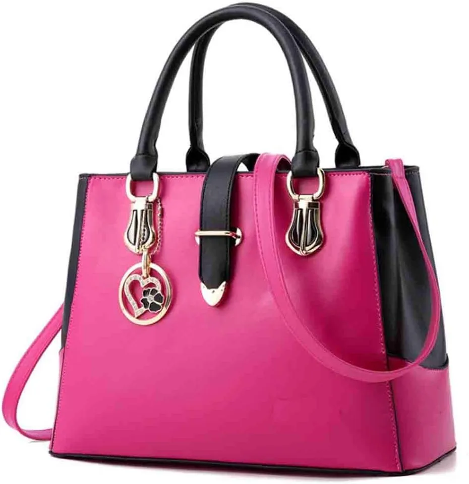 Women Handbag and Purse Stitching Shoulder Top-handle Bag Tote with Heart-shaped Pendant
