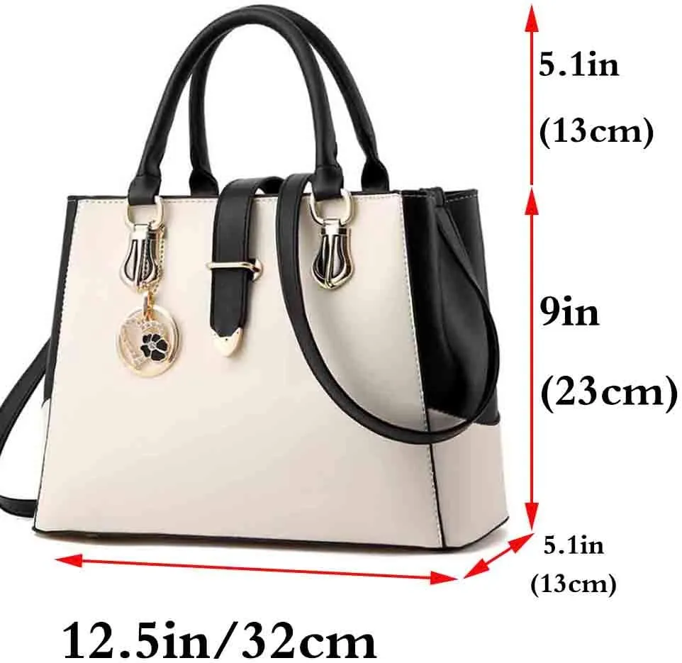Women Handbag and Purse Stitching Shoulder Top-handle Bag Tote with Heart-shaped Pendant