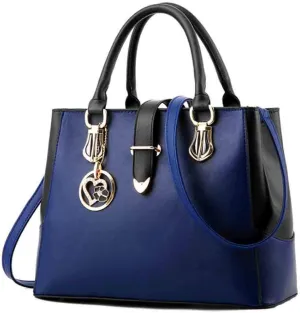 Women Handbag and Purse Stitching Shoulder Top-handle Bag Tote with Heart-shaped Pendant