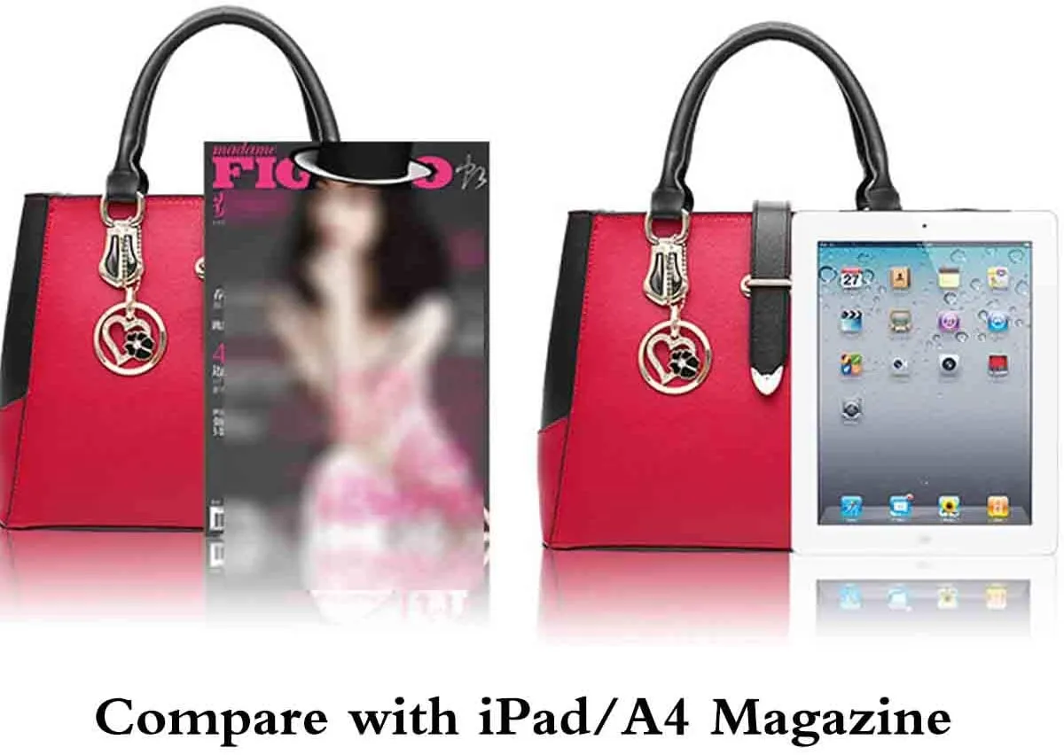 Women Handbag and Purse Stitching Shoulder Top-handle Bag Tote with Heart-shaped Pendant