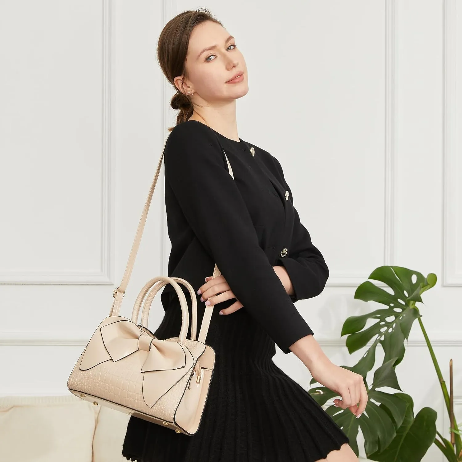 Women Handbag Purse Top Handle Shoulder Crossbody Bag with Bow Design