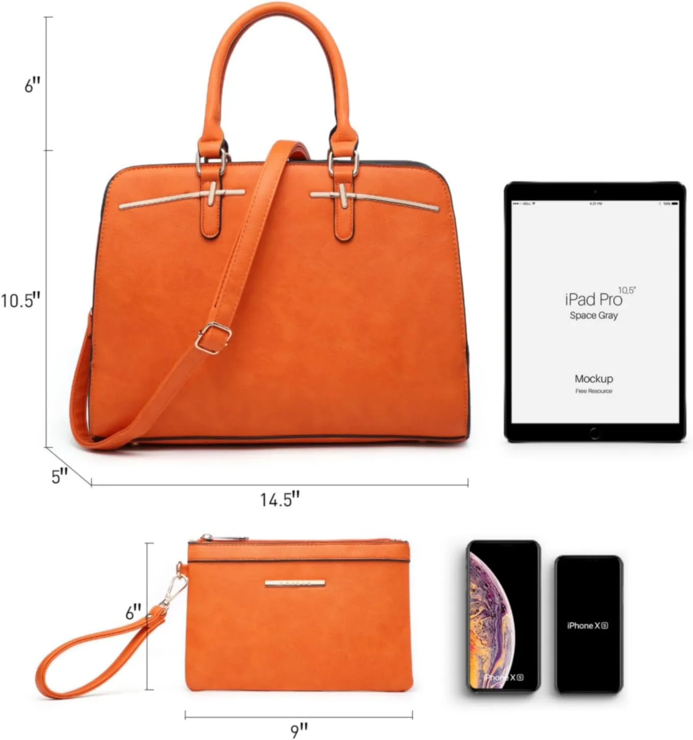 Women Handbag Wallet Tote Shoulder Hobo Bag Top Handle Satchel Purse Set 2pcs with 3 Compartments