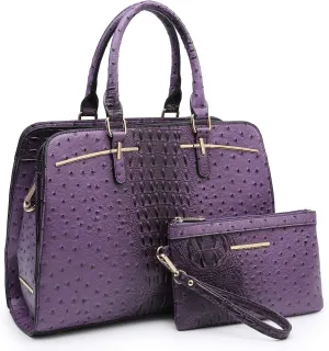 Women Handbag Wallet Tote Shoulder Hobo Bag Top Handle Satchel Purse Set 2pcs with 3 Compartments
