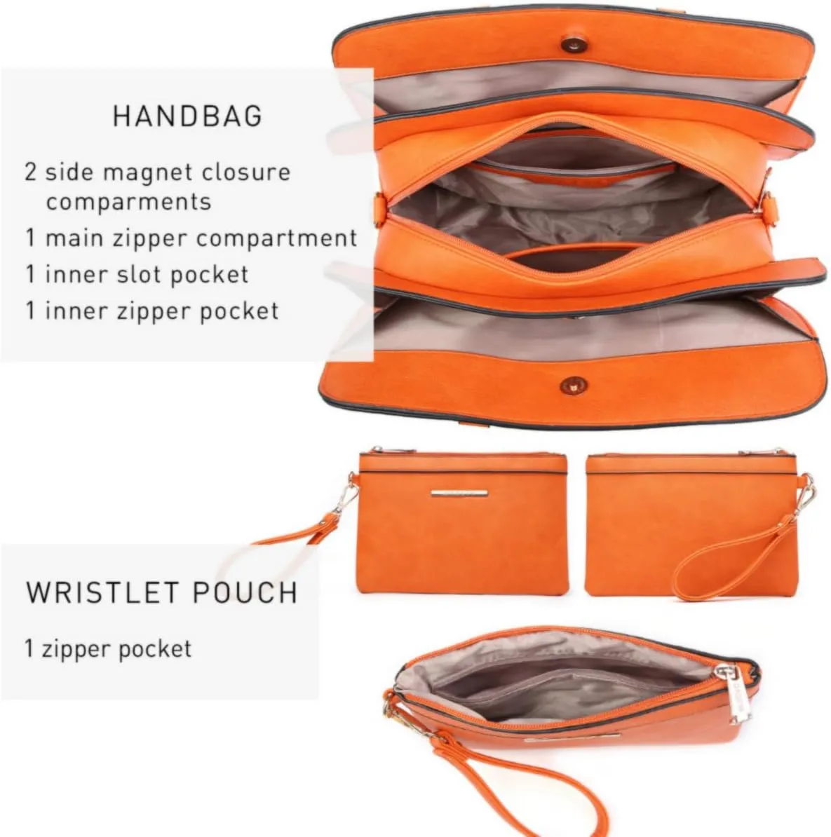 Women Handbag Wallet Tote Shoulder Hobo Bag Top Handle Satchel Purse Set 2pcs with 3 Compartments