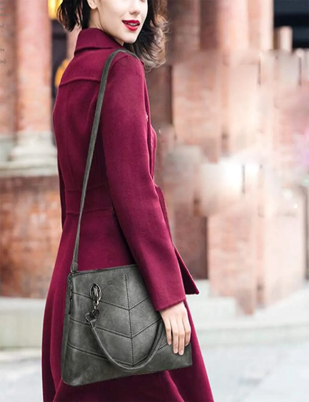 Women Ladies Handbags Set 3 Pcs Patent PU Tote Satchels Shoulder Bag Clutch Purse Wallet