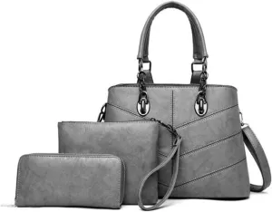 Women Ladies Handbags Set 3 Pcs Patent PU Tote Satchels Shoulder Bag Clutch Purse Wallet