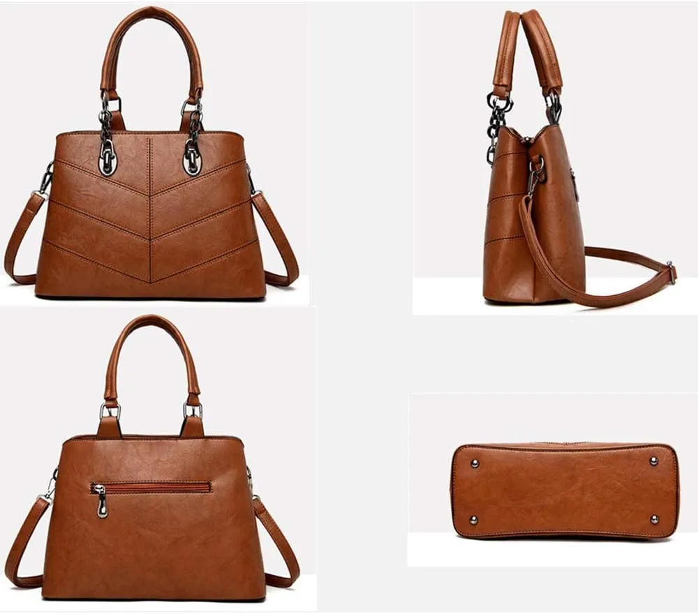 Women Ladies Handbags Set 3 Pcs Patent PU Tote Satchels Shoulder Bag Clutch Purse Wallet