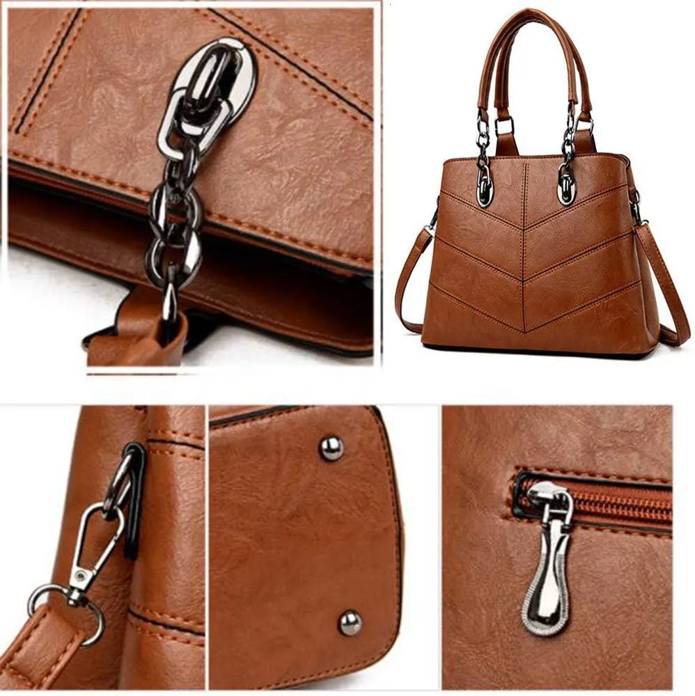 Women Ladies Handbags Set 3 Pcs Patent PU Tote Satchels Shoulder Bag Clutch Purse Wallet