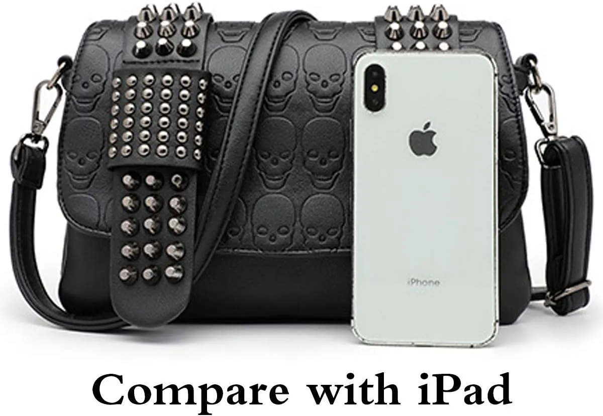 Women Punk Skull Shoulder Top-Handle Bag Rivet Purse Handbag Chain Satchel Tote