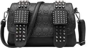 Women Punk Skull Shoulder Top-Handle Bag Rivet Purse Handbag Chain Satchel Tote