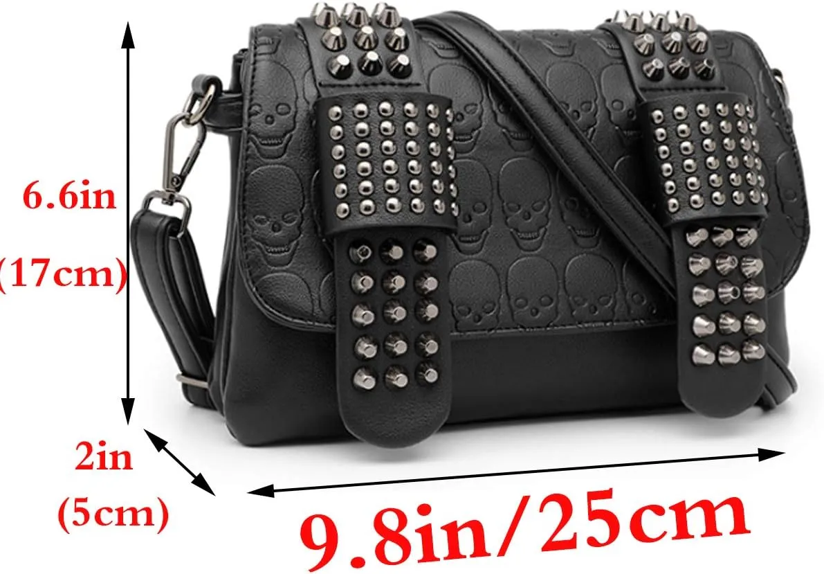 Women Punk Skull Shoulder Top-Handle Bag Rivet Purse Handbag Chain Satchel Tote
