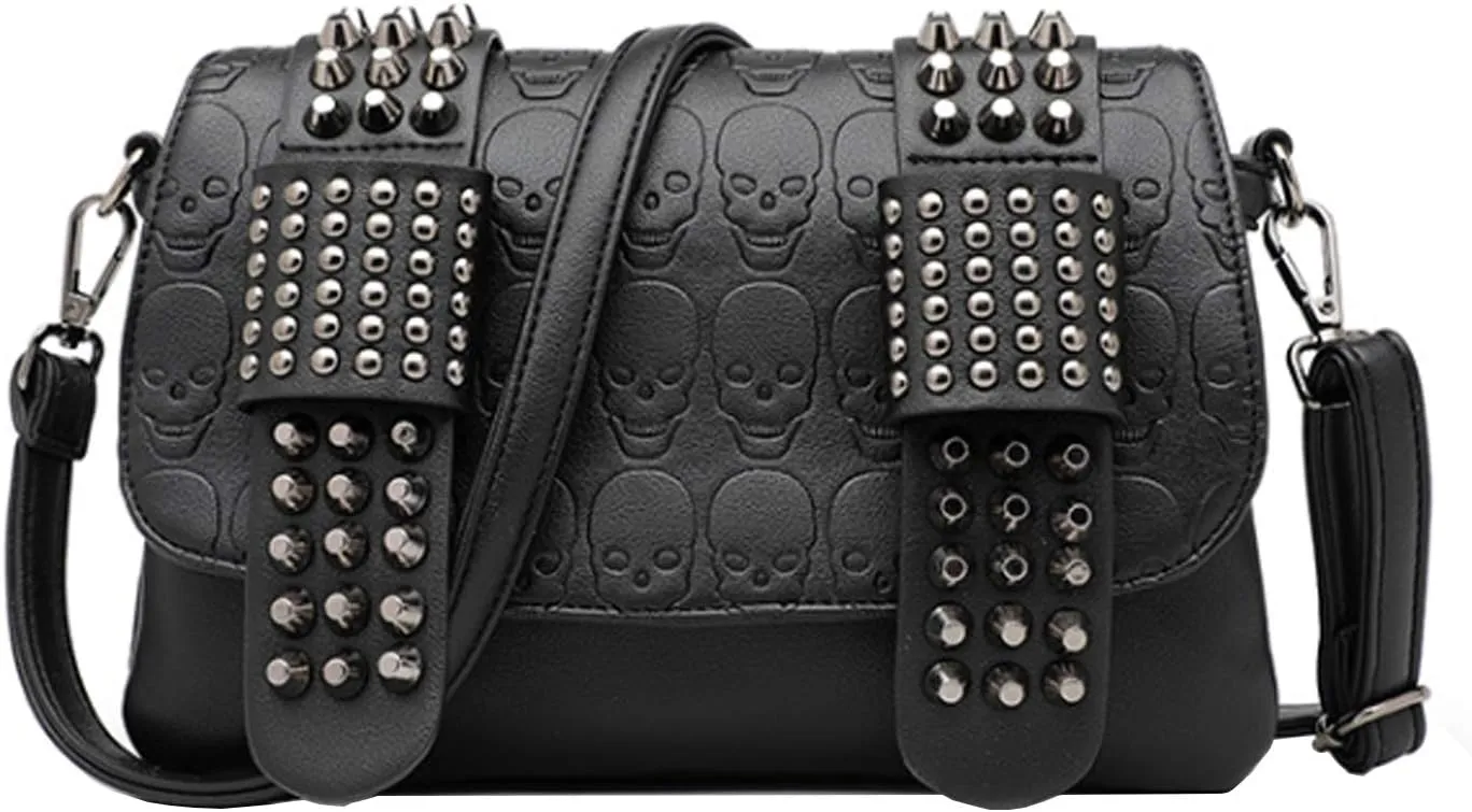Women Punk Skull Shoulder Top-Handle Bag Rivet Purse Handbag Chain Satchel Tote