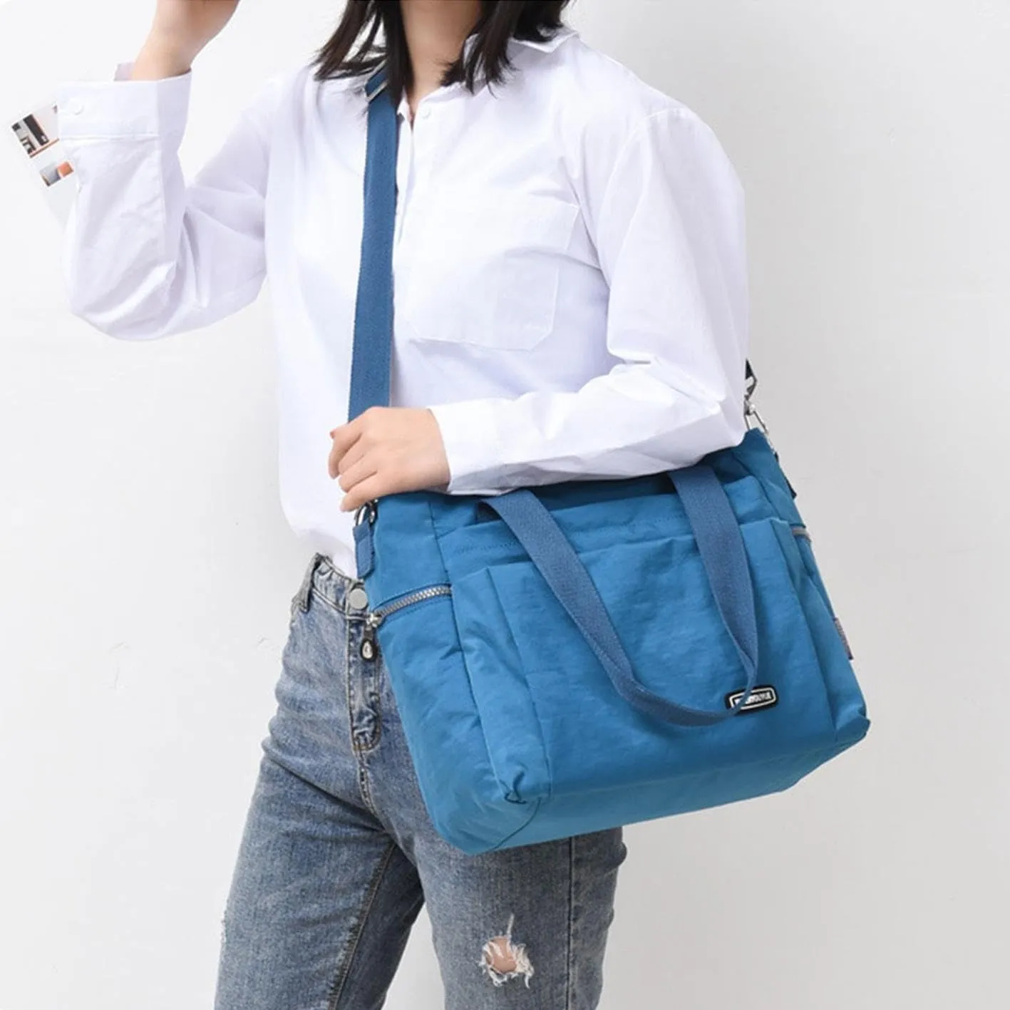 Women RFID Crossbody Bag Multi Pocket Shoulder Bag Waterproof Nylon Travel Satchel Handbag Purse