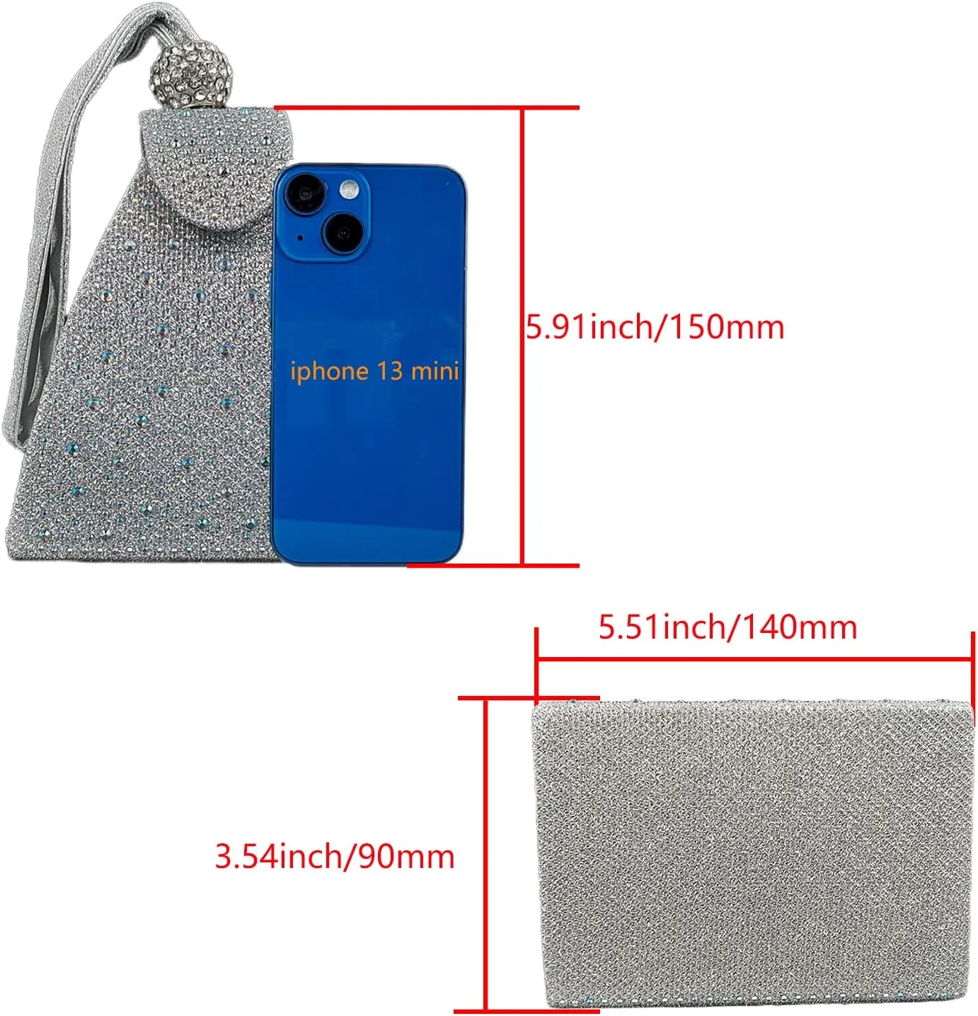 Women Rhinestone Unique Evening Bag Triangle Handbag Wristlet Clutch Purse Wrist Bag