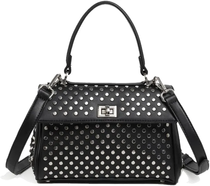 Women Studs Top Handle Bag, Vegan Leather Satchel Purse For Women, Designer Punk Purse, Luxury Women's Crossbody Purse