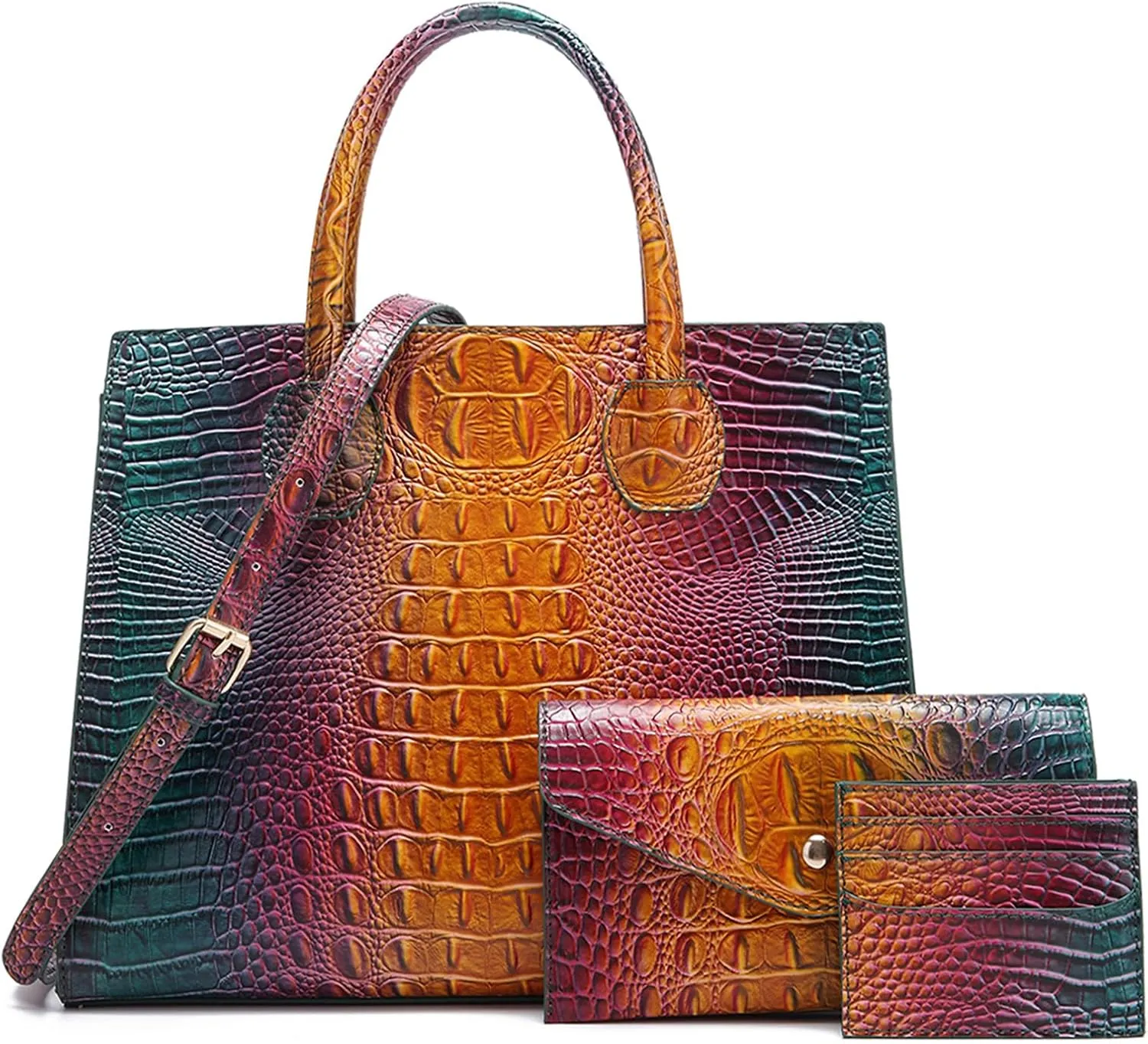 Women Top Handle Crossbody Bag Fashion Crocodile Print Handbag Shoulder Satchel