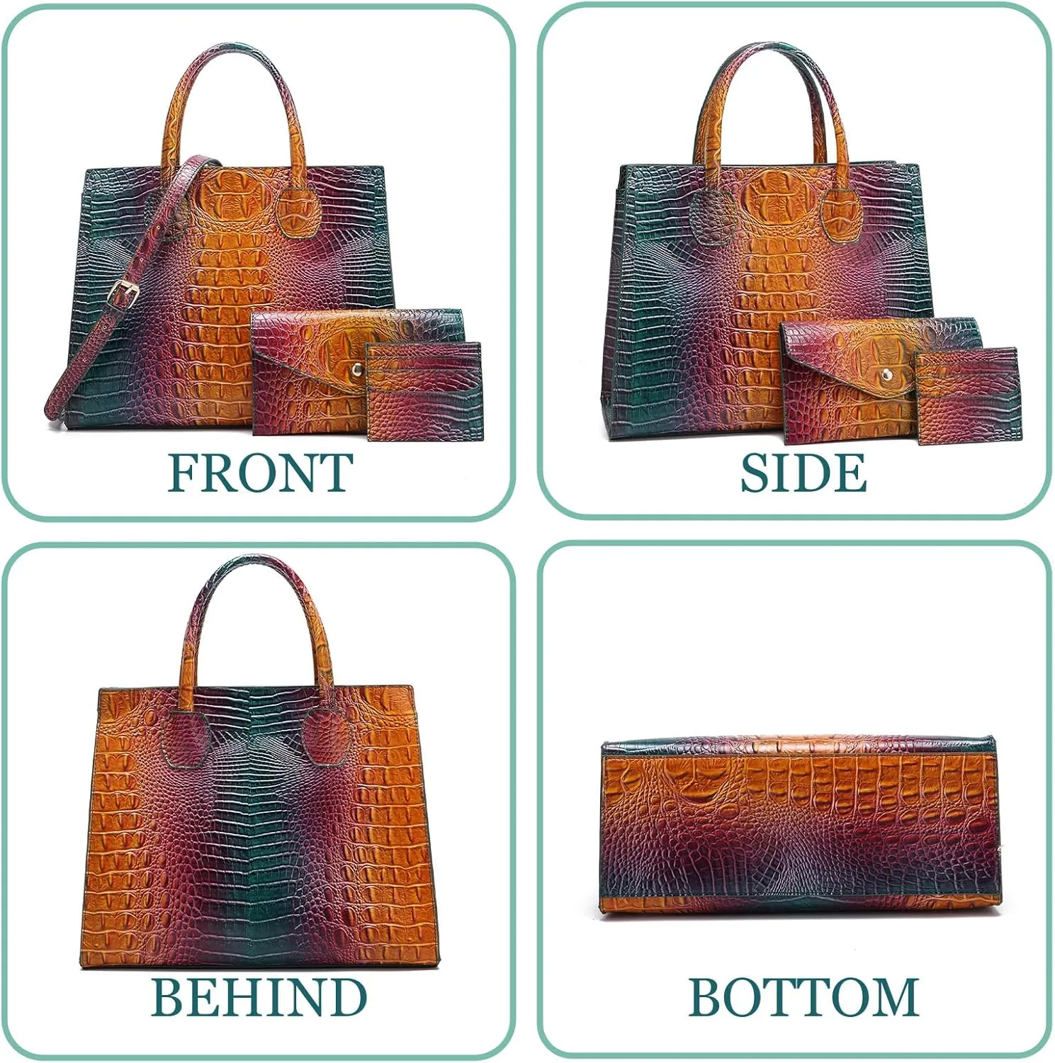 Women Top Handle Crossbody Bag Fashion Crocodile Print Handbag Shoulder Satchel
