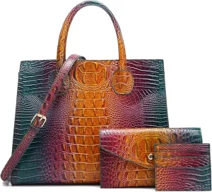 Women Top Handle Crossbody Bag Fashion Crocodile Print Handbag Shoulder Satchel