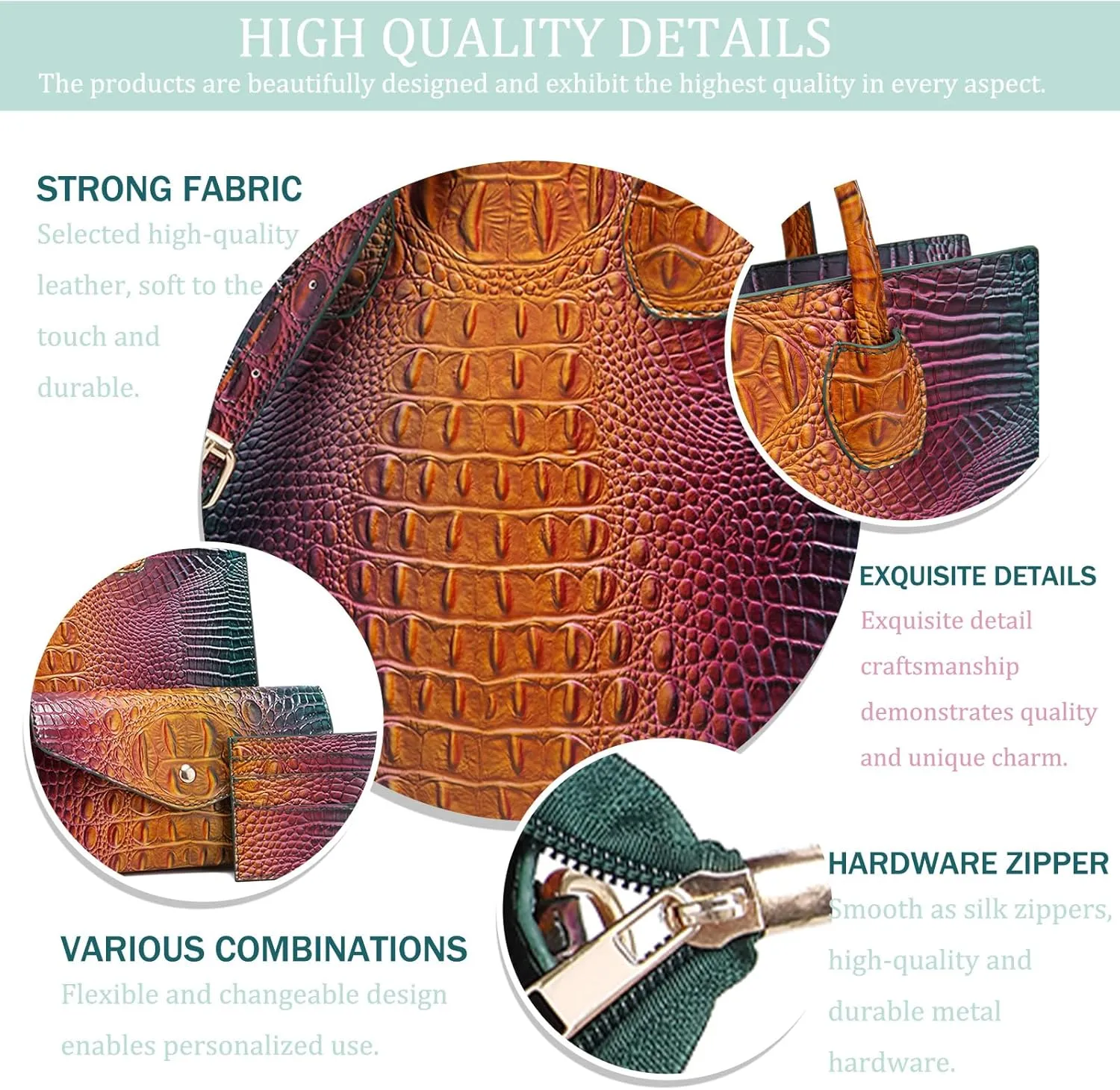 Women Top Handle Crossbody Bag Fashion Crocodile Print Handbag Shoulder Satchel