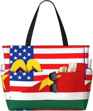 Women's Beach Travel Bags Large Waterproof Tote Bag with Pockets Sandproof Handbag for Beach Gym Vacation