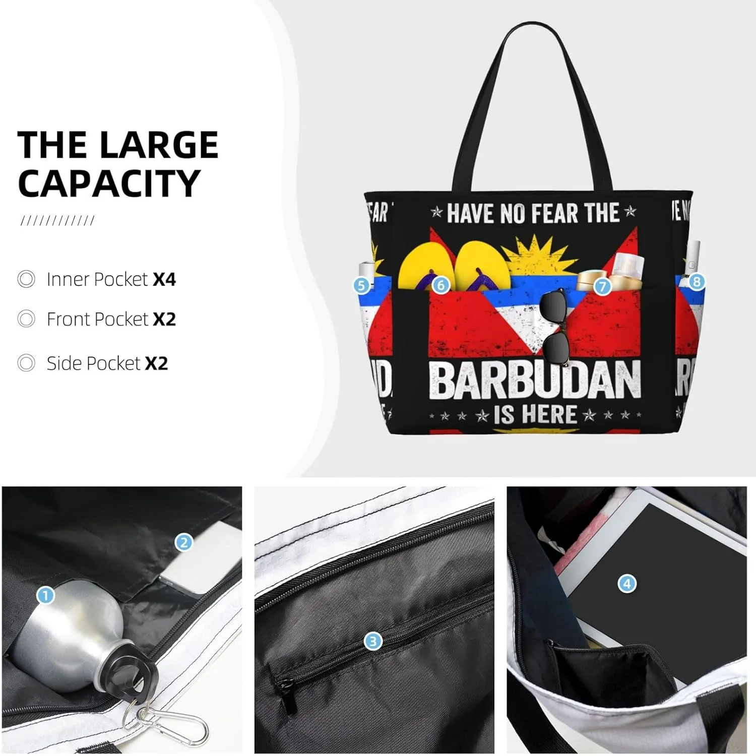 Women's Beach Travel Bags Large Waterproof Tote Bag with Pockets Sandproof Handbag for Beach Gym Vacation