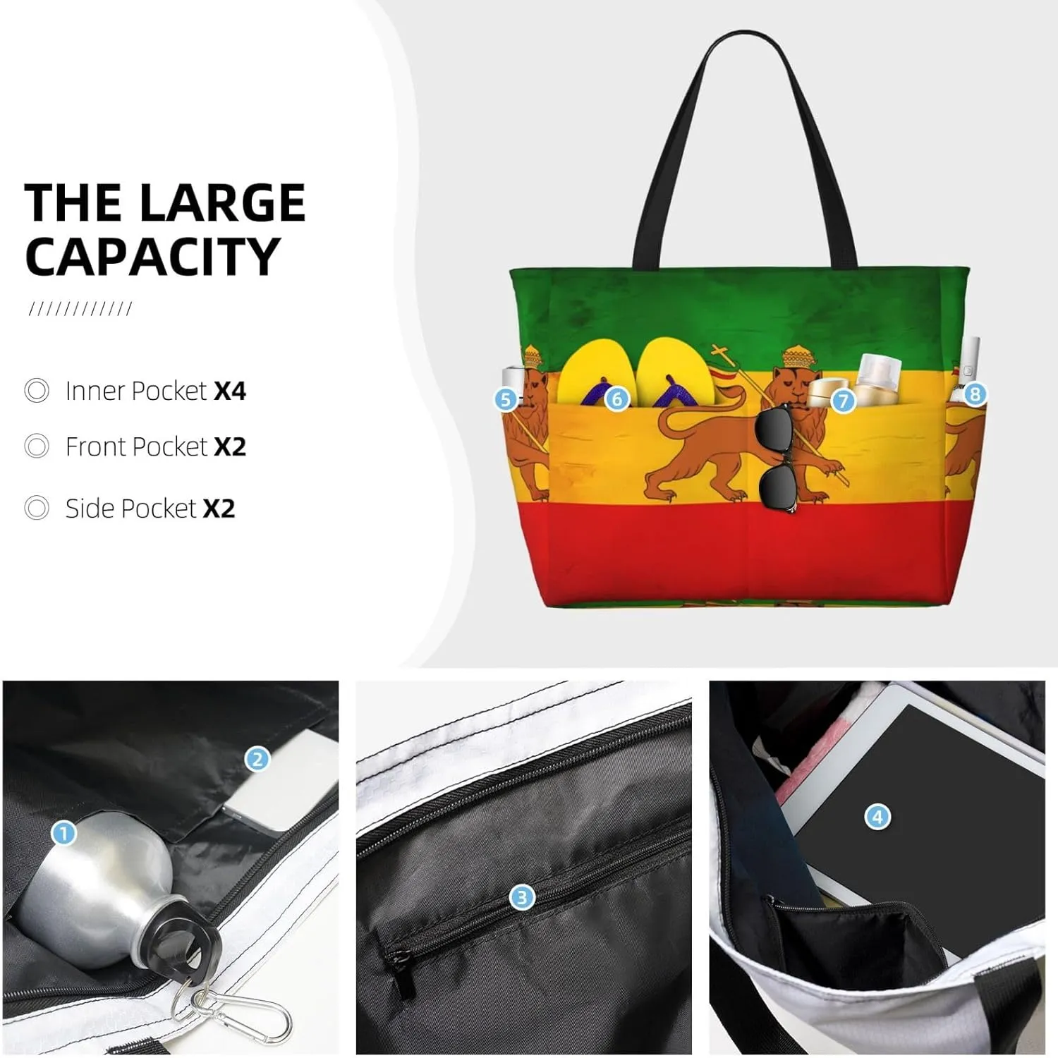 Women's Beach Travel Bags Large Waterproof Tote Bag with Pockets Sandproof Handbag for Beach Gym Vacation