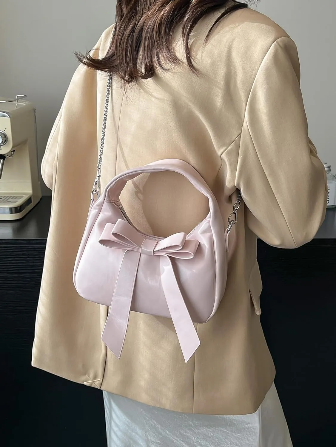 Women's Cute Big Bow Knot Top Handle Purse Leather Shoulder Handbags Zipper Crossbody Satchel