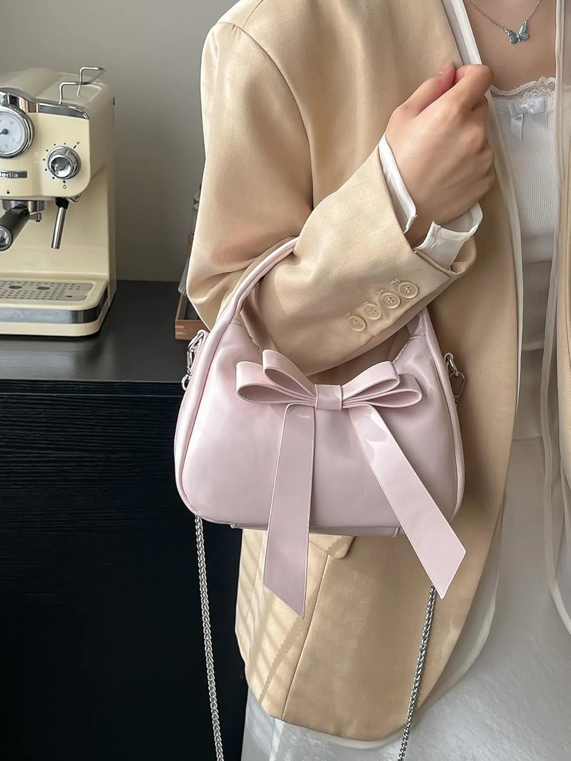 Women's Cute Big Bow Knot Top Handle Purse Leather Shoulder Handbags Zipper Crossbody Satchel