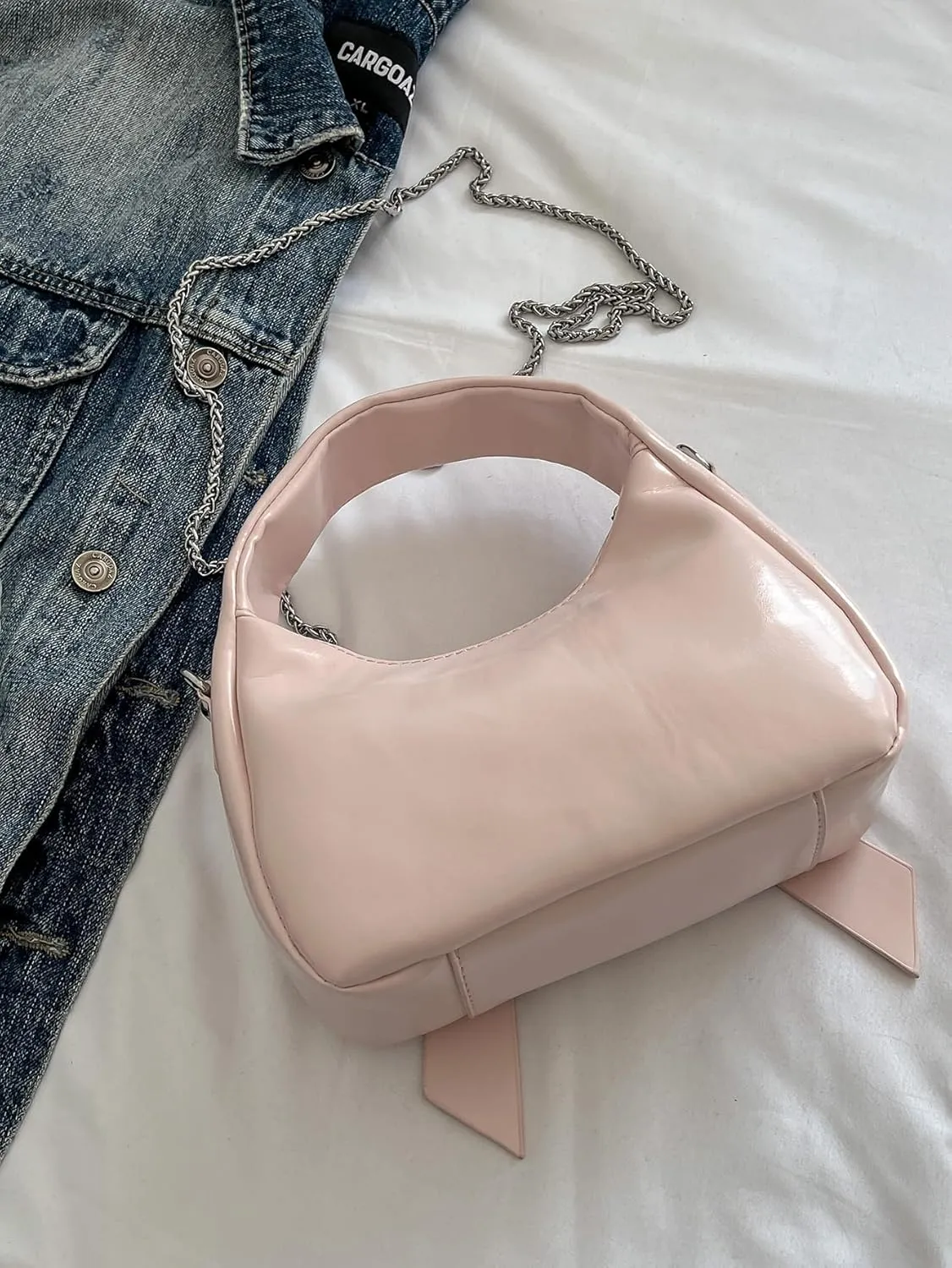 Women's Cute Big Bow Knot Top Handle Purse Leather Shoulder Handbags Zipper Crossbody Satchel