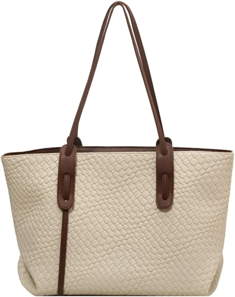 Womens Fashion Luxury Large Leather Woven Leather Tote Handbag Shoulder Bag Women Top Handle Satchel Handbag Work