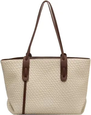 Womens Fashion Luxury Large Leather Woven Leather Tote Handbag Shoulder Bag Women Top Handle Satchel Handbag Work