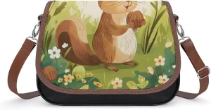Women's Handbag Cute Chipmunk Animal Satchel Bag Leather Crossbody Bag Waterproof Messenger Bag