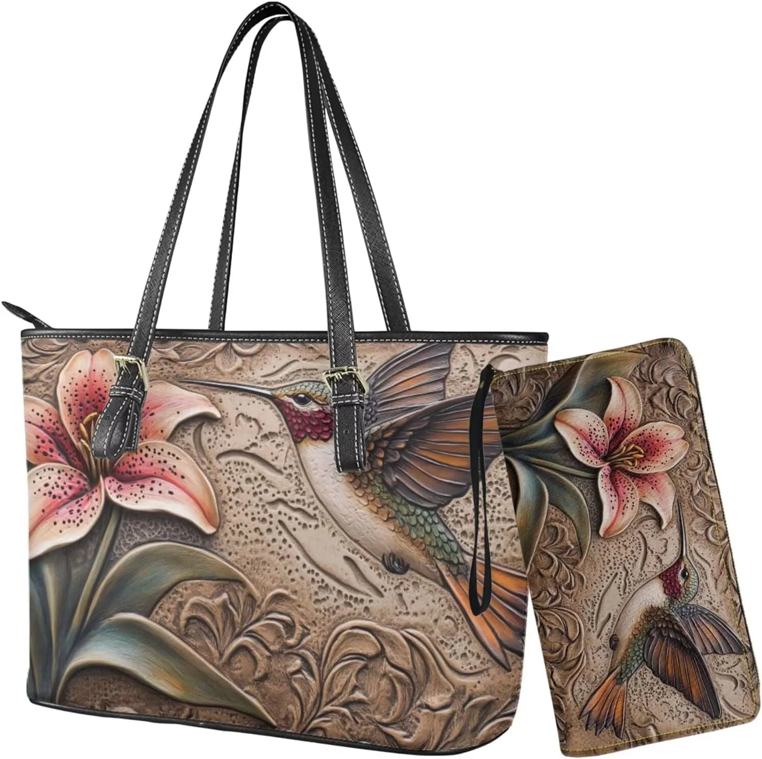 Womens Handbag Sets Satchel Purse Waterproof Tote Bag with Wallet Set for Ladies