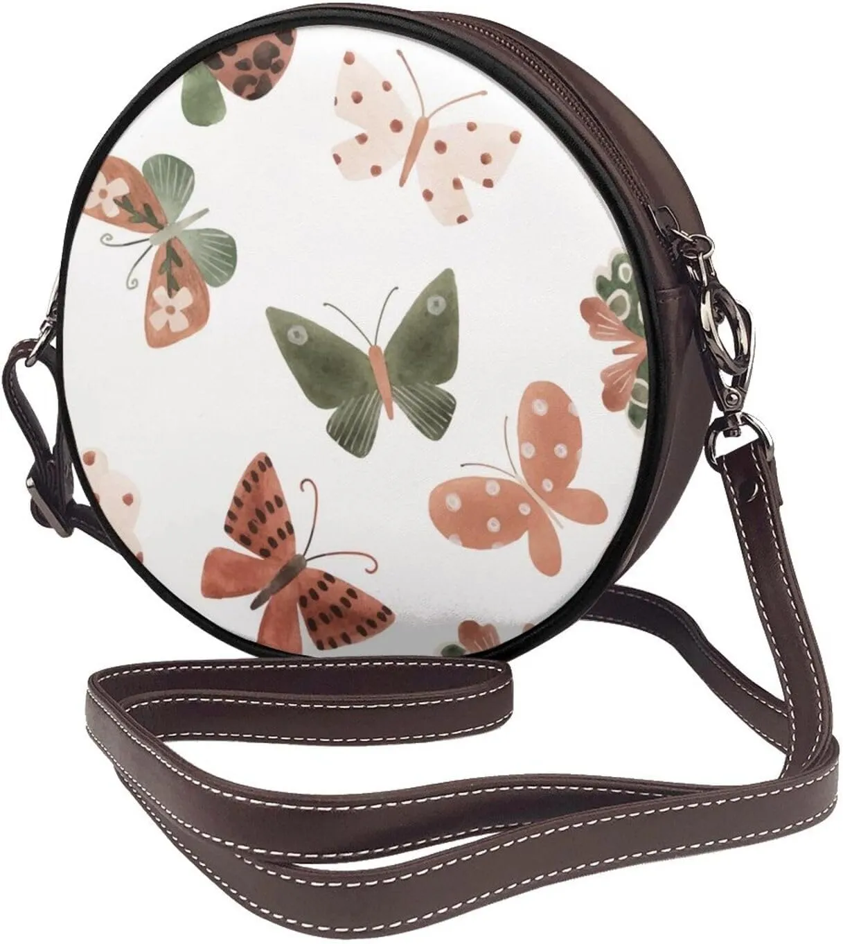 Women's Leather Flap Crossbody Purse Handbag Shoulder Bag, Sling Round Bag for Party Christmas