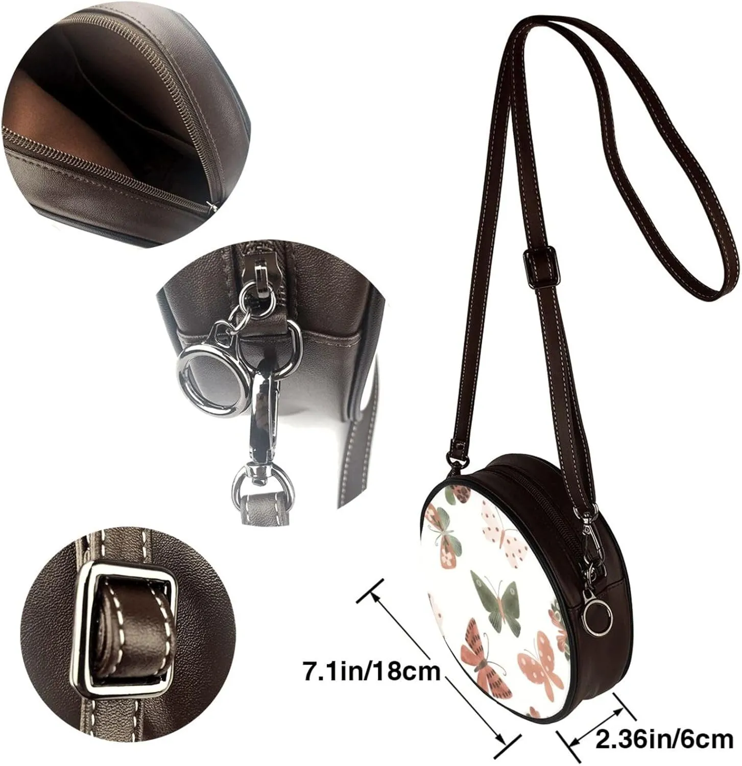 Women's Leather Flap Crossbody Purse Handbag Shoulder Bag, Sling Round Bag for Party Christmas