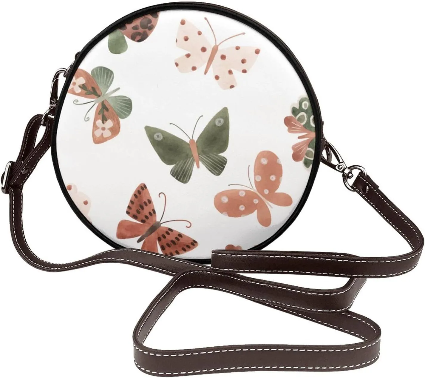 Women's Leather Flap Crossbody Purse Handbag Shoulder Bag, Sling Round Bag for Party Christmas